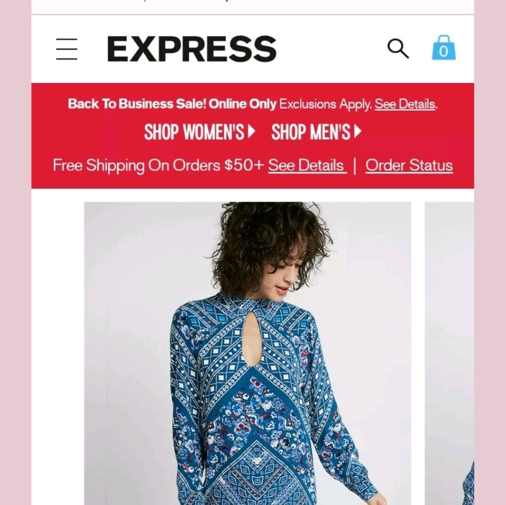 Express blue print keyhole dress sz small ntw